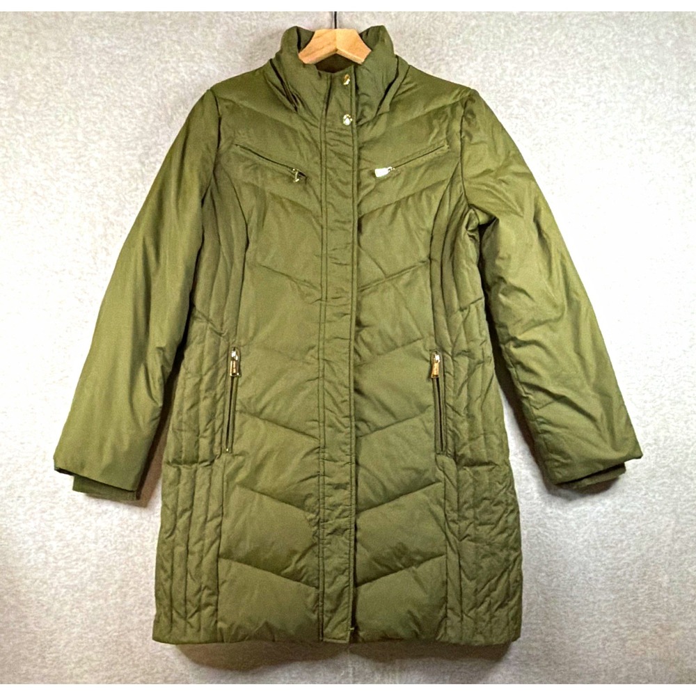 Michael Michael Kors Green Down Insulated Quilted Mid-Length Puffer Coat - Med.